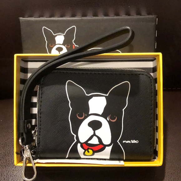 MARC TETRO Full Zip Bull Dog Wristlet CHOICE Red or Black Saffiano Leather NIB - Picture 5 of 17